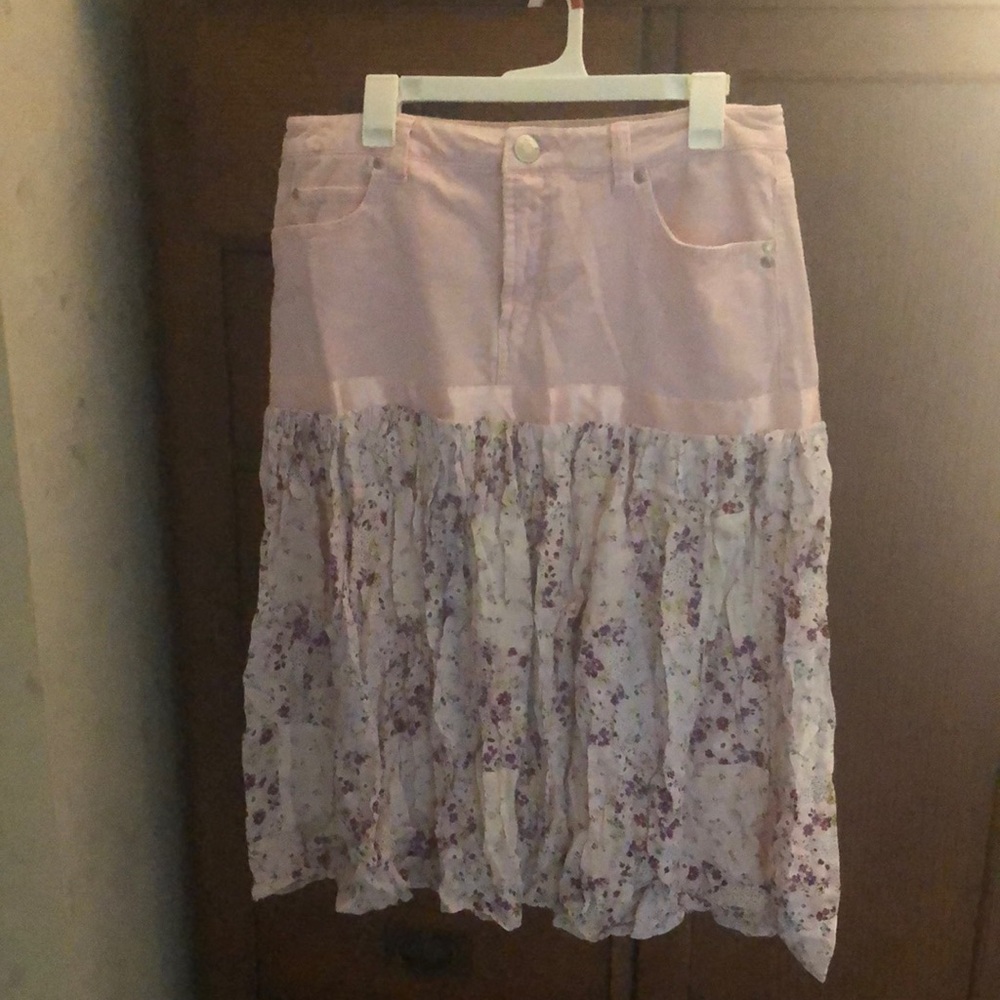 Pink corduroy skirt with patchwork bottom.  11. Custom design. County fair 🐗